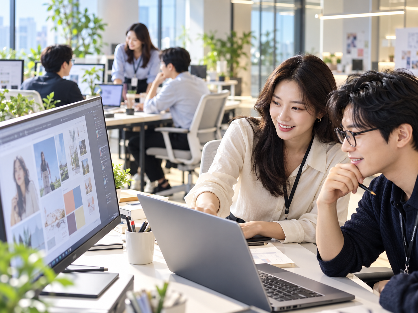광고 데이터 리포트를 함께 검토하는 모습