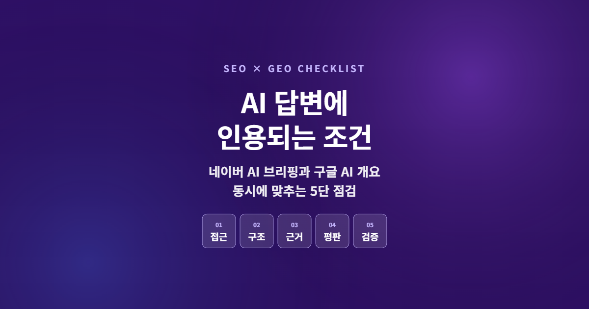 SEO·GEO 체크리스트 — AI 답변에 인용되는 5단 점검과 검증 방법